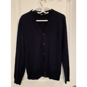 BOSS Hugo Boss 100% Virgin Wool Cardigan Sweater M/L Slim Fit Dark Navy Blue